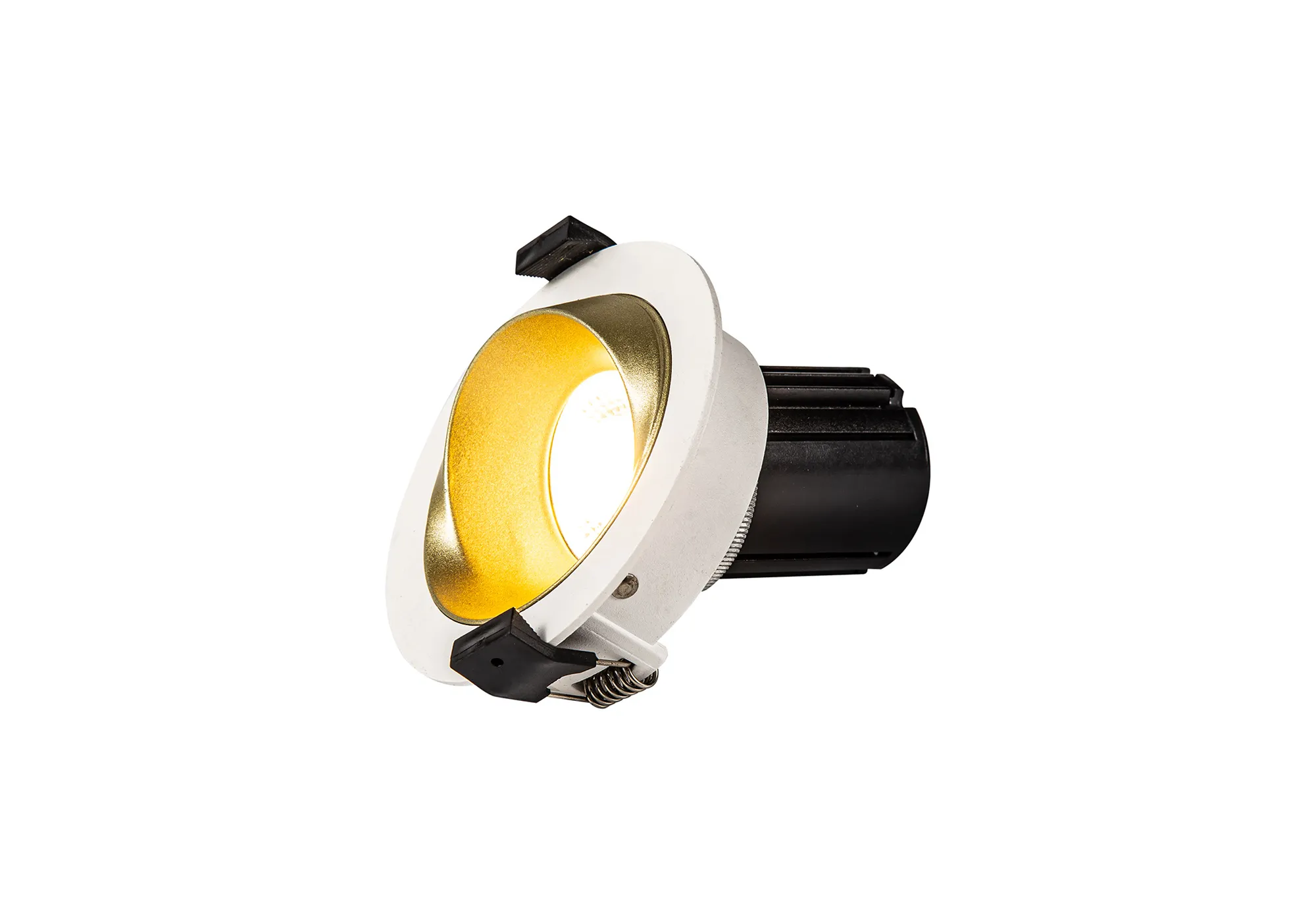 DM201142  Bonia 10 Dimmable Tridonic 10W 632lm 2700K 24°, White/Gold 27° Angled Round Downlight , NO DRIVER REQUIRED, 5yrs Warranty